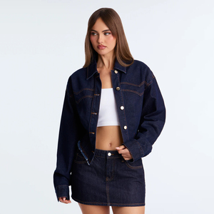 Custom Ladies <b>Denim</b> Jacket Woven Eco-Friendly Breathable Reversible Classic Casual <b>Stretch</b> Long Sleeve Turn-Down Autumn Washed - Product Image 1