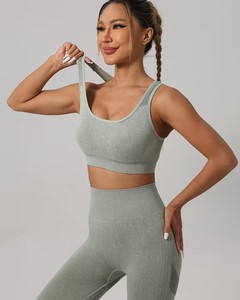 Women 2 Pcs Yoga Suit Keyhole Racerback Sports Bra and High Waist Scrunch Butt Seamless Leggings <b>Workout</b> Gym Matching Set - Product Image 1