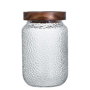 Pot en verre transparent durable avec couvercle en bois, idéal pour le stockage des céréales, des légumineuses, des collations et des fruits secs dans le garde-manger. - Product Image 5