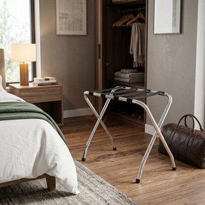Porte-bagages moderne en tube d'acier durable pour hôtels - Mobilier hôtelier commercial pour salon, modèle pliable BN157, marque Pristine - Product Image 2