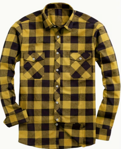 Camisa de Franela de Algodón a Cuadros Amarillos y Negros de Manga Larga Hardihood International - Product Image 1