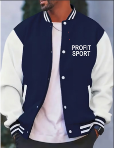 Veste universelle unisexe Profit Sport, motif lettres bleu marine et blanc, décontractée, hiver, réversible, coupe-vent, respirante, polaire, col en V, coupe régulière - Product Image 3