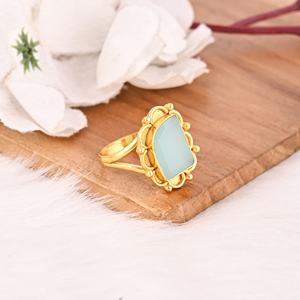 Bague tendance en laiton plaqué or avec calcédoine aqua pour femme, bijou de mode pour mariage et fiançailles - Product Image 4