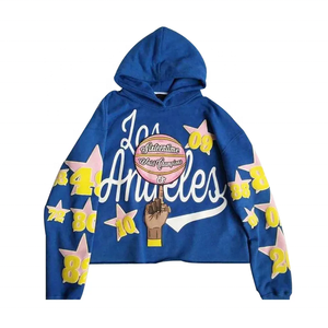 Sudadera con capucha de felpa francesa 100% algodón con logotipo personalizado bordado de diamantes de imitación diseño único estampado 6XL Sudadera con capucha gráfica de lana suave - Product Image 1