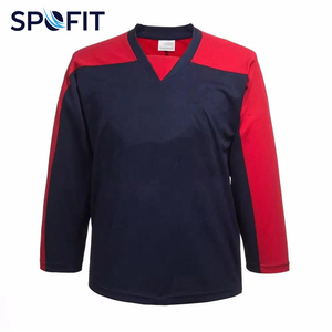 เสื้อฮอกกี้น้ำแข็งแบบใหม่ สีขาวลายทางสีน้ำเงิน คอวี แขนยาว ระบายความชื้น ป้องกันแบคทีเรีย โพลีเอสเตอร์ 100% ชื่อทีมแบบกำหนดเอง - Product Image 4