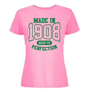   Camiseta Fabricada en 1908, Color Rosa, con Gráfico Bordado, Cuello Redondo, Manga Corta, Informal, Unisex, Suave, Transpirable, para Verano - Product Image 1