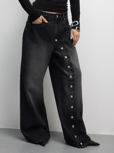 Jeans à jambes larges pour femmes grandes tailles avec broderie florale exquise et perles, denim élégant, décontracté, à porter au quotidien, détails tendance - Product Image 6