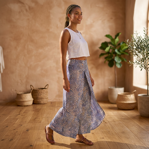 Stylish Comfortable Flat Front Bohemian 100% Rayon Eco-Friendly Breathable Geometric Pattern Loose Fit Flare Elastic Waist - Product Image 4