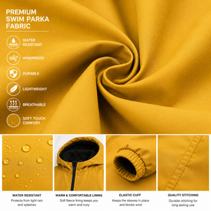 Parka de natation dorée personnalisée pour jeunes, imperméable, à capuche, avec doublure polaire, fermeture éclair intégrale, poches latérales, service OEM ODM - Product Image 5