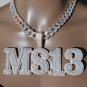 Hip Hop Letter <b>Name</b> Pendant 18K Rose Gold Plated 925 Silver Moissanite Micro Insert Pave Style Men's Cuban Link <b>Chain</b> Necklace - Product Image 4