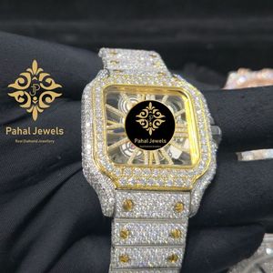 Montre pour homme de luxe Pahal Jewels, diamant, boîtier carré en acier inoxydable, moissanite, mouvement à quartz analogique vintage, chiffres romains - Product Image 2