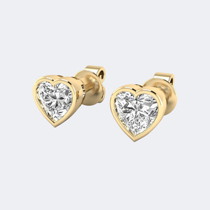 Pendientes de Oro de 9k con Diamante Cultivado en Laboratorio de 1.00CTW, Diseño de Corazón con Bisel - Joyería de Lujo para Mujer - Product Image 4