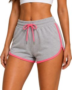 Custom <b>Grey</b> And Neon Pink <b>Women</b> Sports Running <b>Shorts</b> Quick Dry Breathable Elastic Waist Gym Fitness Casual Activewear <b>Shorts</b> - Product Image 1