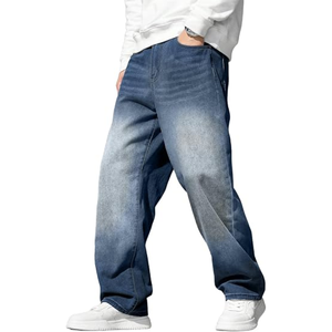 Mens Solid Cotton Baggy Jeans Light Wash Wide Leg Loose Fit <b>Y2K</b> Denim <b>Pants</b> Casual Streetwear Jeans for Everyday Wear - Product Image 1