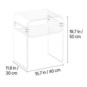 Modern Rectangle Acrylic 2-Tier Side Table Clear <b>Bedside</b> Storage <b>Shelf</b> & End Desk Thick Transparent Nightstand - Product Image 5