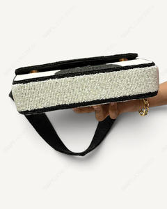 Indian Fully Handcrafted Black White Beaded Shoulder <b>Bag</b> Geometric Design <b>Novelty</b> Evening Handbag Wholesale OEM Private Label - Product Image 5