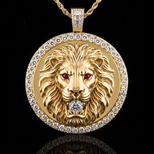 Collier pendentif lion glacé pour homme, style hip-hop, avec diamants simulés CZ, plaqué or et argent, bijou animal en moissanite - Product Image 1