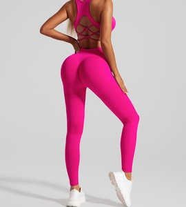 Custom Logo 2 PCS Tummy <b>Control</b> Sportswear Set <b>Stand</b> Solid Seamless Cross Back Yoga Tops Scrunch Butt Workout Leggings Autumn - Product Image 1