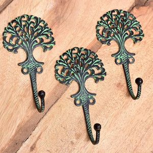 Tree of Life Cast Iron Wall Mounted Key Hooks Decorative Key Holder Rack Vintage Green Finish Entryway Organizer - Product Image 4
