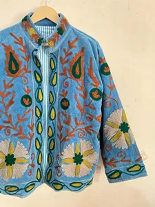 Bohemian <b>Velvet</b> Embroidered Jacket <b>Women</b> Suzani Ethnic Floral Design Autumn Winter Handmade Fashion <b>Coat</b> - Product Image 2