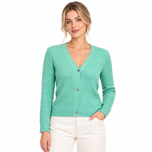Women Mint Green <b>Thick</b> Cable Knit Solid Simple <b>Cardigan</b> V Neck <b>Long</b> Sleeve Button Front Regular Fit Winter Autumn Casual Daily - Product Image 1