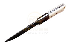Cuchillo de Caza Personalizado de Acero de Damasco, Hoja Fija, Full Tang, para Supervivencia al Aire Libre y Camping, con Funda de Cuero - Product Image 6