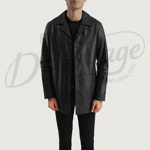 Blazer en cuir véritable noir de qualité supérieure pour homme, coupe ajustée, classique, boutonné, décontracté, pour le travail, l'hiver, veste de voiture - Product Image 4