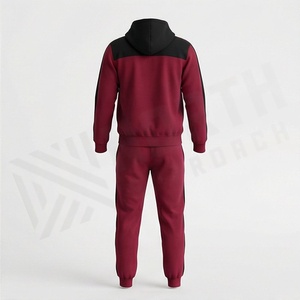 Survêtement à capuche pour homme, couleur marron, avec blocs de couleur, fermeture éclair intégrale, vêtements de sport décontractés avec poches latérales, mélange de polyester et de coton, vêtements d'automne - Product Image 2