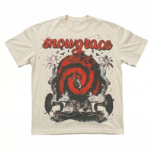T-shirt à manches courtes pour homme Snowgrace avec motif en spirale rouge imprimé, jersey en coton, décontracté, col rond, coupe classique - Product Image 1