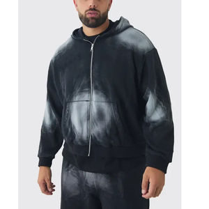 OEM Custom Streetwear Unisex Solid Heavyweight Acid Washed Zipper Hoodie Sweatpants Plus Size Letter Tracksuits Winter Season - Product Image 3