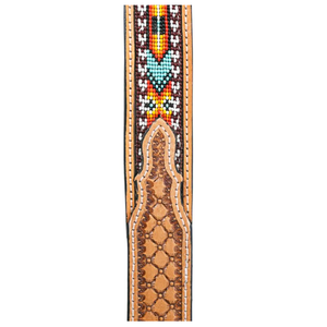 Smooth Cow Leather Belt <b>Beaded</b> Embroidered with Vintage OEB Brass Buckle Custom Length <b>Direct</b> From India - Product Image 1