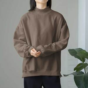 Sweat-shirt à col roulé surdimensionné pour femme, couleur unie violet, en coton tricoté, manches longues, coupe classique, vêtement décontracté d'automne, pull tendance - Product Image 3
