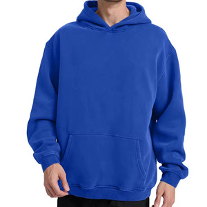 Nuevas sudaderas con capucha lisas de felpa 100% algodón, 400 GSM, color azul, OEM y ODM, para ropa de punto universal para hombre, al por mayor. - Product Image 1