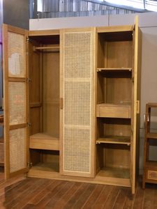 Enzo 3-Door Solid Teak Wood & Rattan Freestanding <b>Large</b> Capacity <b>Wardrobe</b> Home Furniture for Bedroom - Product Image 2