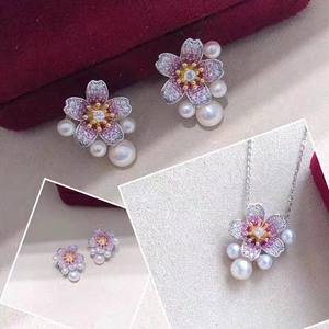 Cherry Blossom Style Freshwater <b>Pearl</b> Multi Bead <b>Jewelry</b> <b>Set</b> Fine Craft Pendant Earrings Ring - Product Image 1