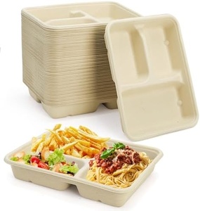 Barquette alimentaire compostable en canne à sucre pour cafés, traiteurs et emballages de livraison, 3 compartiments, pour présentation de traiteur et buffet de mariage - Product Image 1