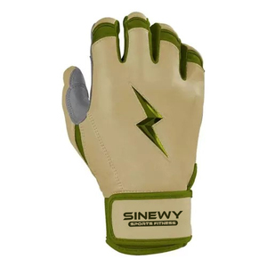 Gants de frappe de baseball SINEWY SPORTS, beige et vert, en cuir, fermeture auto-agrippante, unisexe, pour entraînement adulte - Product Image 1