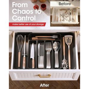 Organizzatore per posate regolabile ed espandibile, vassoio da cucina per forchette e coltelli, contenitore multiuso per utensili. - Product Image 2