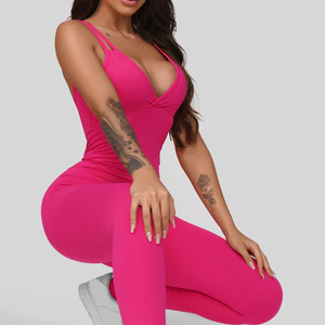Women's Cross <b>Back</b> Style Yoga Jumpsuit Breathable Butter-Soft Fabric High Waist Quick Dry Gym Fitness One Piece Custom Logo Lace - Product Image 3