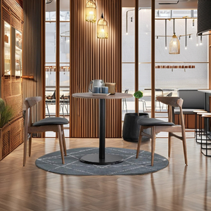 Chaise de salle à manger en chêne malaisien avec dossier en bois courbé et assise en vinyle – Mobilier contemporain et durable pour restaurant, café, couleur Cacao Espresso - Product Image 1