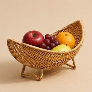 Panier à fruits en rotin naturel, fait main, bol de service rustique, centre de table, décoration pour la cuisine, la salle à manger et la maison - Product Image 4
