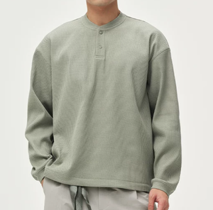 <b>Men's</b> Regular Fit Waffle Knit <b>Henley</b> Shirt <b>Long</b> <b>Sleeve</b> Solid Color Button Up Collar Casual Top Autumn Wear - Product Image 1