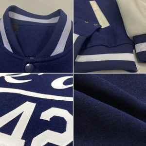 Custom Navy White Varsity Letterman Bomber <b>Jacket</b> Men Women Oversized Streetwear College Baseball Team Heavyweight Premium Poly - Product Image 3
