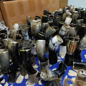 Coupe à boire en corne de bœuf Viking de qualité supérieure avec bordure et support en laiton, finition haute brillance à prix avantageux - Product Image 6