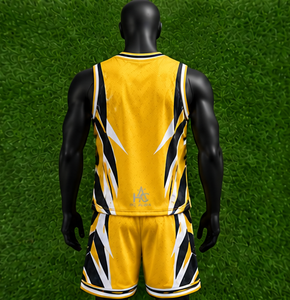 Conjunto de Uniforme de Baloncesto Unisex de Alta Demanda, Amarillo y Negro, Sublimado, Cuello en V, Sin Mangas, Absorbe la Humedad, Ajuste Atlético, Logotipo Personalizado - Product Image 2