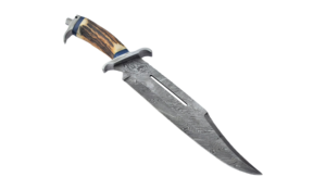 Couteau Bowie artisanal en acier Damas de qualité industrielle, manche en os de chameau, étui en cuir fin, couteau de camping en plein air - Product Image 3