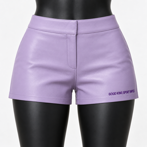 Custom Women's Lilac PU <b>Leather</b> Shorts High Waist Vegan <b>Faux</b> <b>Leather</b> Hot Pants OEM ODM Private Label Wholesale Manufacturer 2026 - Product Image 1