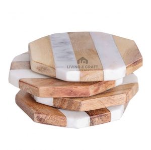 Juego de Posavasos Reutilizables de Madera de Acacia y Mármol Natural, Posavasos Modernos para Bebidas, Protección de Mesa de Lujo, Decoración del Hogar, Cocina - Product Image 2