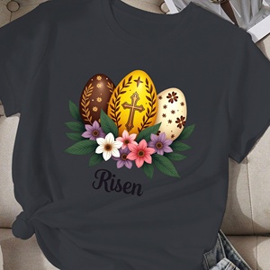 Casual Women's Comfit T-<b>Shirt</b> Risen with Decorated Eggs Print Made of <b>Polyester</b> Knitted Fabric - Product Image 3