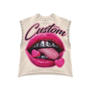Débardeur personnalisé avec impression graphique et strass, 100% coton, grammage lourd, impression DTF, sans manches, unisexe, OEM ODM, vente en gros - Product Image 1